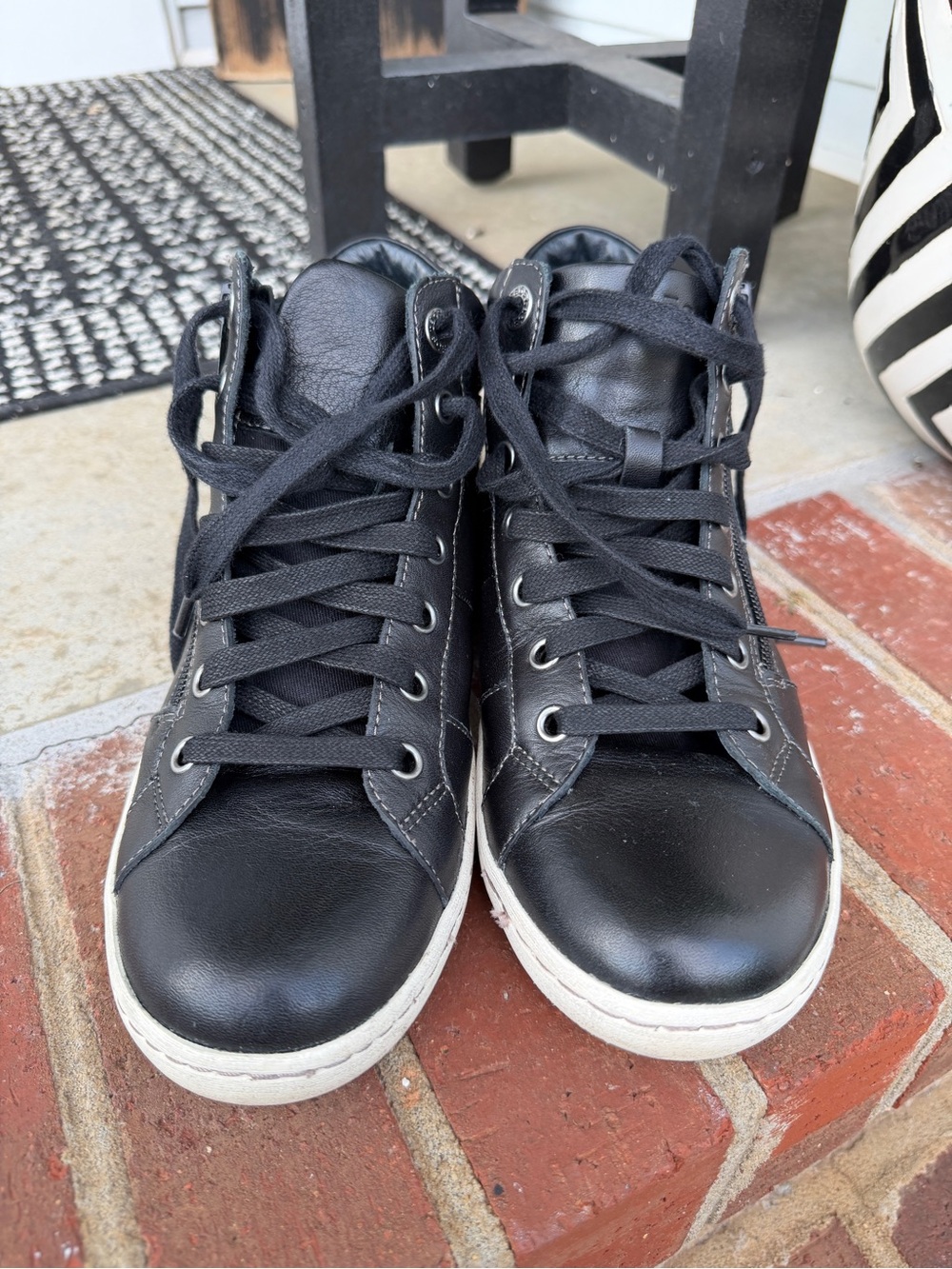 Taos Footwear Black Leather Women's High-Top Sneakers with White Sole Trim